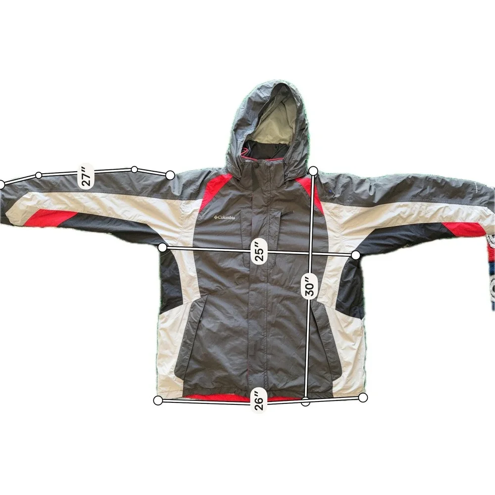 Columbia Interchange Jacket Mens L Grey Red Excellent Omni-Tech Waterproof Shell